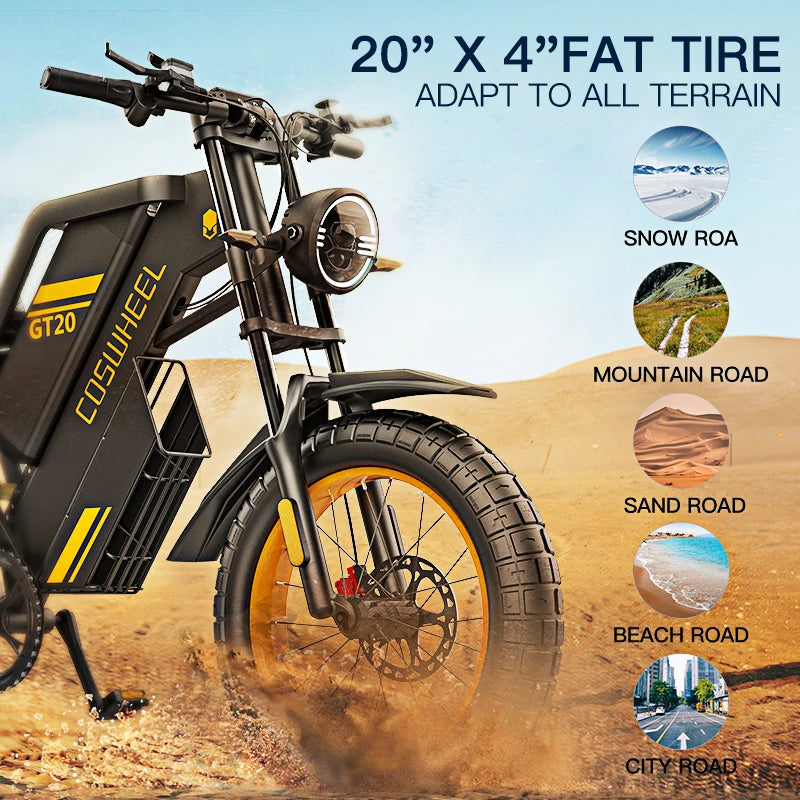 Electric Bike for Adult 2000W 60V Off-Road Motorcycle Mountain Bikes 20Inch Electric Bike Fatbike Motorcycles Ebike