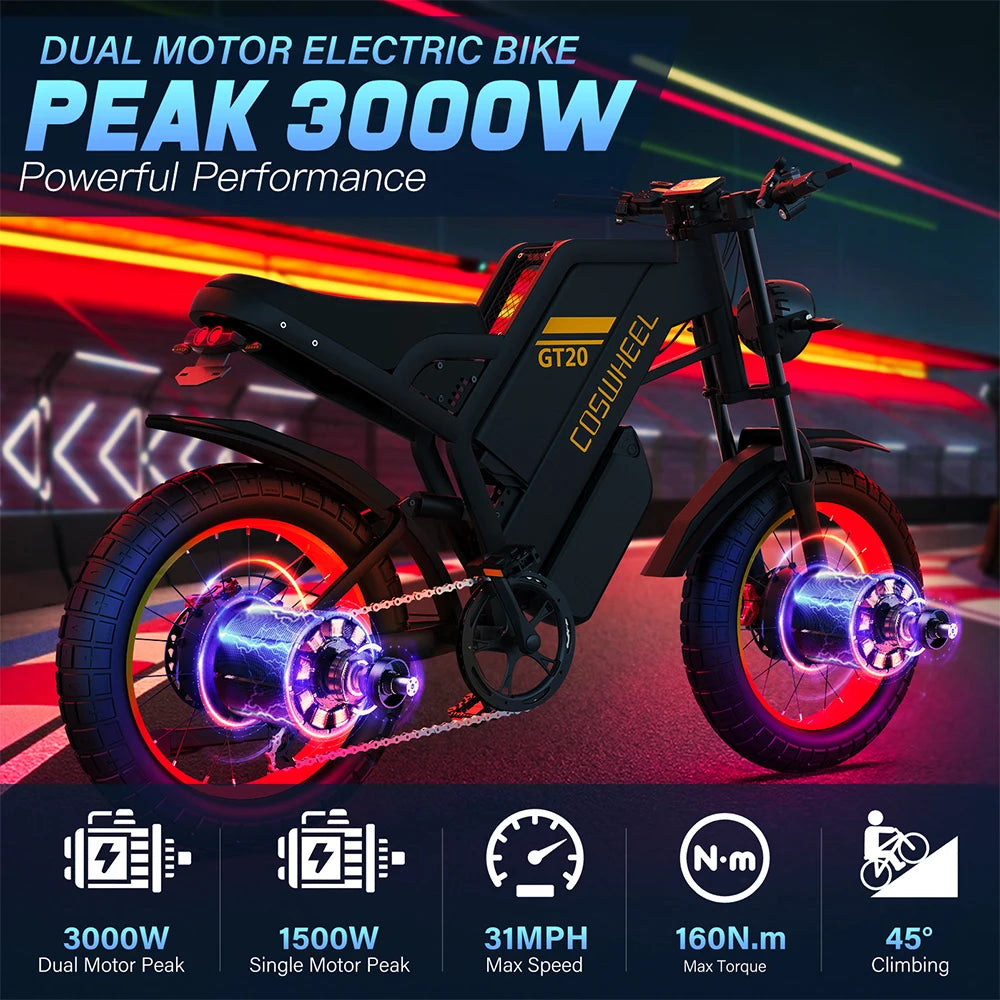 Electric Bike for Adult 2000W 60V Off-Road Motorcycle Mountain Bikes 20Inch Electric Bike Fatbike Motorcycles Ebike
